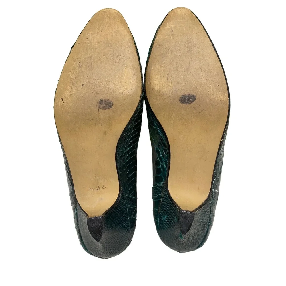 J.‎ Renee Womens Emerald Green Snakeskin Embossed Kitten Heel Pumps Size 6.5M